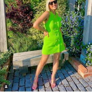 NWT ZARA Textured Weave Dress With Buttons M Green